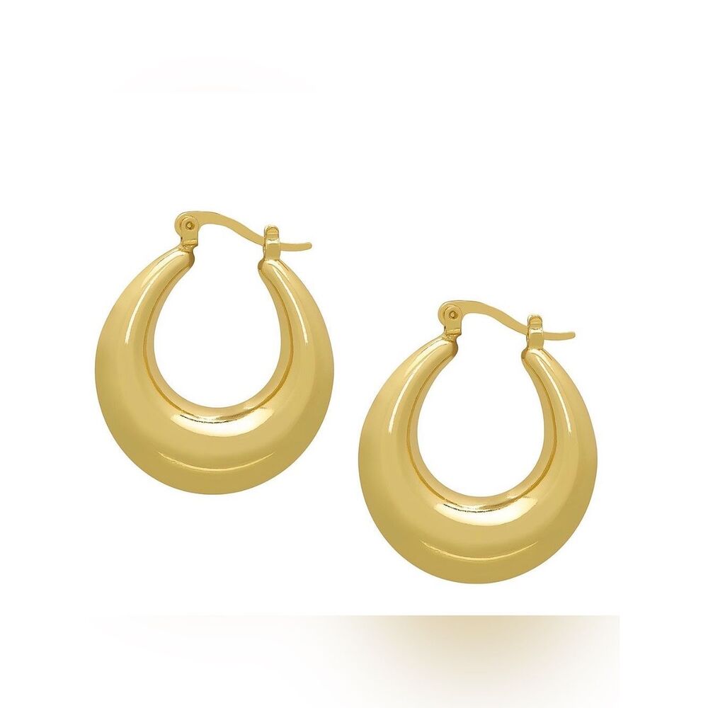 14K Gold Over Brass Crescent Hoop Earrings - Women Jewelry